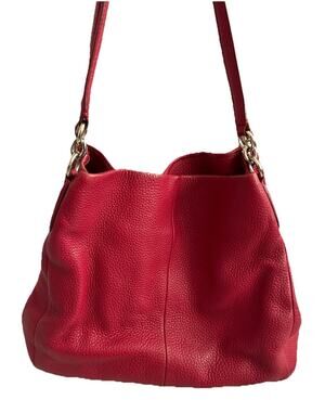 Coach Phoebe Shoulder Bag Red Pebbled Leather 3 Compartment Retired Style